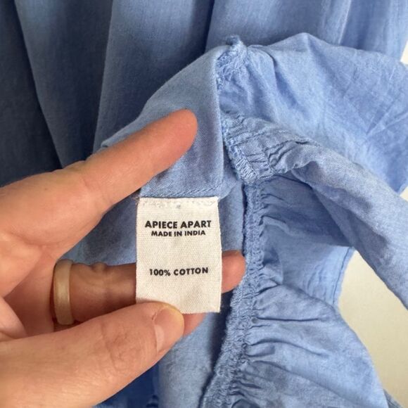 Apiece Apart 100% Cotton Ruffled Hem Midi Dress - Light Blue | Size XS/S - Picture 6 of 9